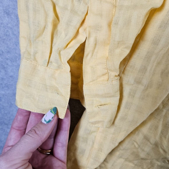 Liz Claiborne Sz L Vintage Yellow 100% Irish Linen Long Sleeve Button Up Shirt - Picture 9 of 9